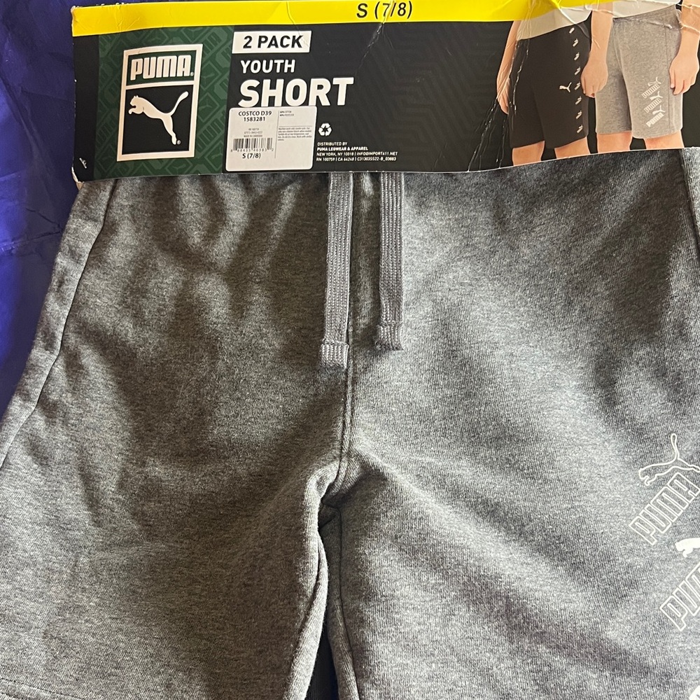 Puma Youth 2 pack Gray/blacj Athletic Shorts with Logo